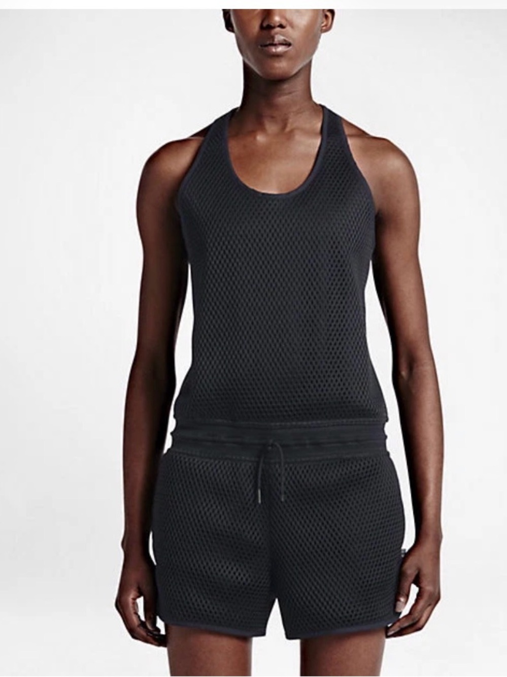 Nike M court black tie waist racerback activewear casual short pocket romper